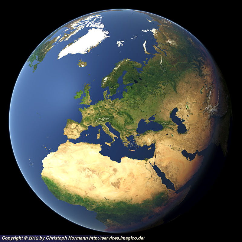 Whole earth view focusing on Europe - Imagico.de Geovisualizations
