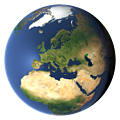 Whole earth view centered on Europe
