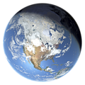 Whole earth in January with sea ice and clouds (North America)